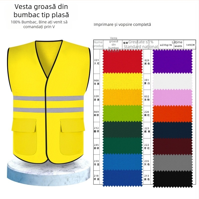 În stoc: vestă reflectorizantă din bumbac 100% anti-statică pentru personalul de salubritate, echipament de protecție pentru construcții electrice cu avertizare la explozie