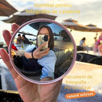 Oglindă convexă rotundă, portabilă pentru călătorii, oglindă foto manuală