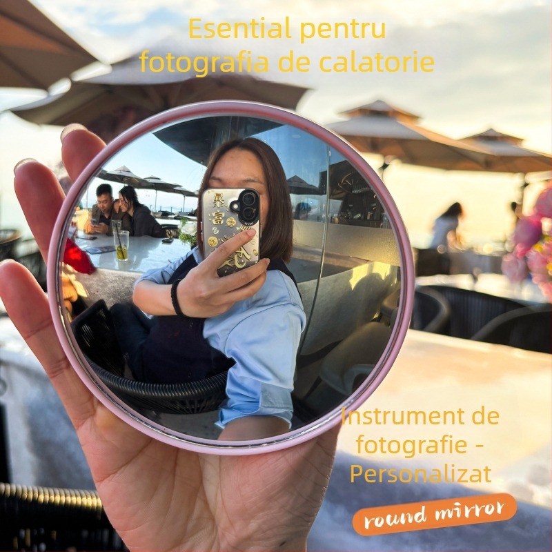 Oglindă convexă rotundă, portabilă pentru călătorii, oglindă foto manuală