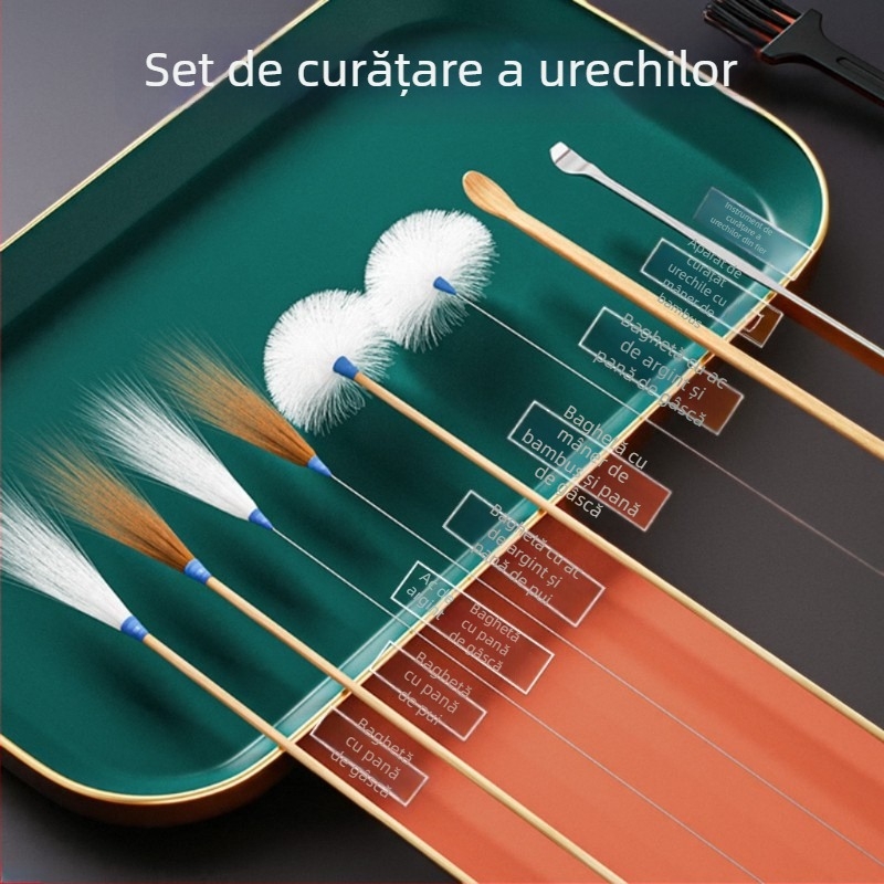 Set profesional de linguri pentru urechi – curățare a canalului auditiv și masaj, din bambus, verde deschis
