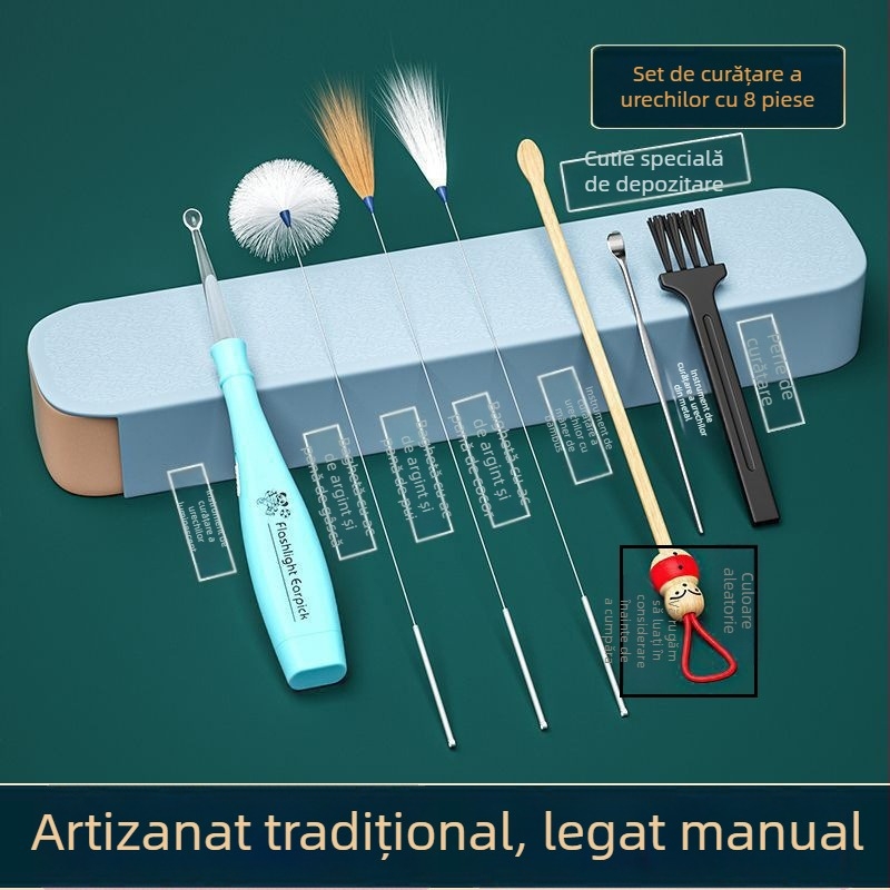 Set profesional de linguri pentru urechi – curățare a canalului auditiv și masaj, din bambus, verde deschis