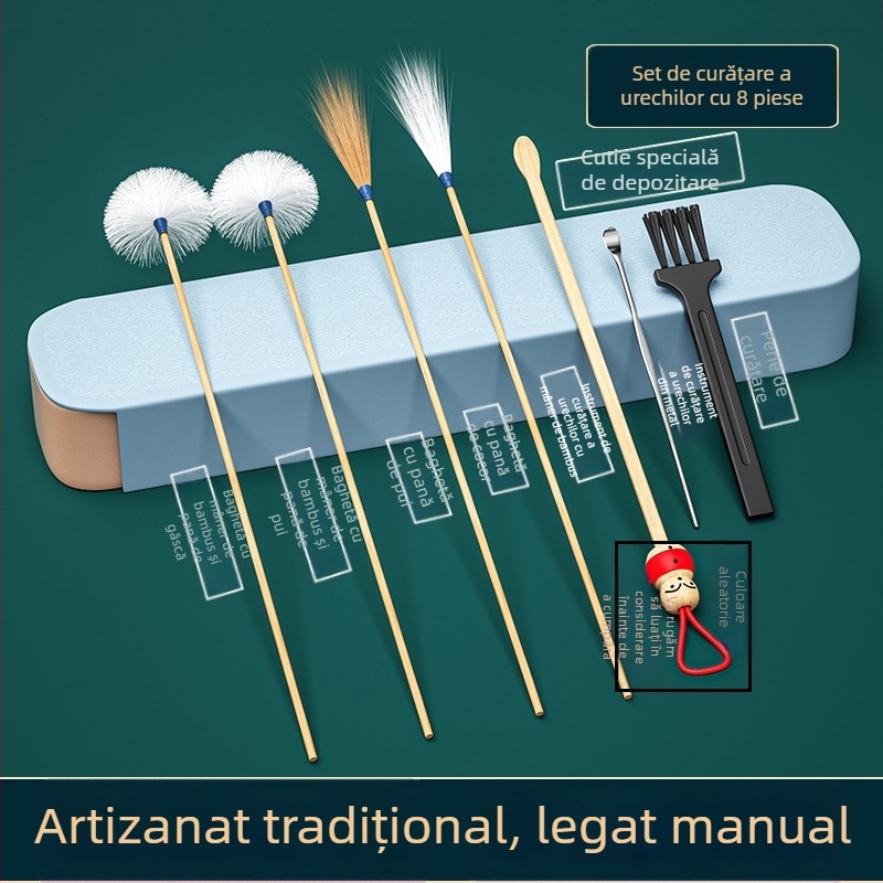 Set profesional de linguri pentru urechi – curățare a canalului auditiv și masaj, din bambus, verde deschis