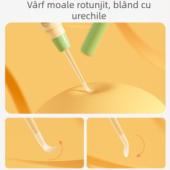 Linguriță pentru urechi pentru copii, cu lumină, instrument de igienă a urechilor bebelușilor, vârf moale și transparent