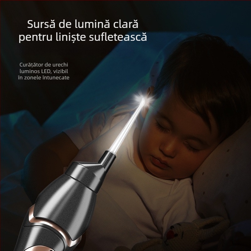 Curățitor de urechi electric vizibil cu lumină, vârf moale, pentru copii și adulți, portabil pentru utilizare acasă