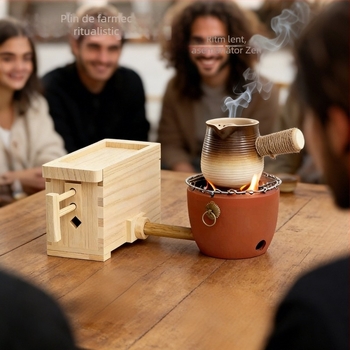 Mini suflător din lemn, manual, pentru prepararea ceaiului, cu bază de încălzire