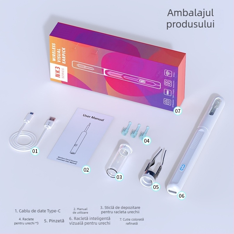 Instrument vizual pentru urechi pentru copii NK3A-JZ cu endoscop wireless HD