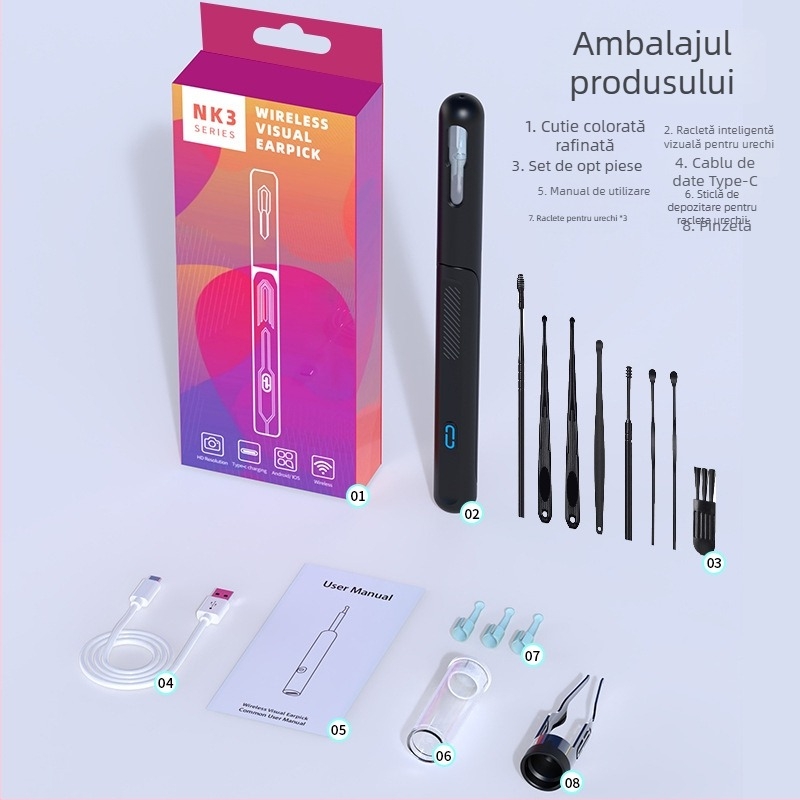 Instrument vizual pentru urechi pentru copii NK3A-JZ cu endoscop wireless HD