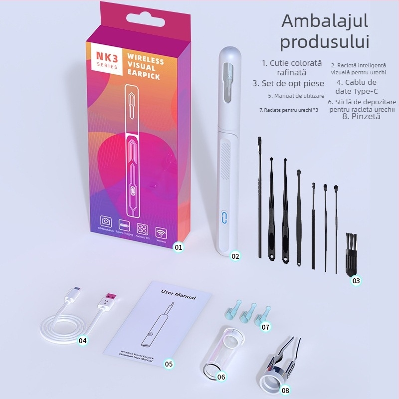 Instrument vizual pentru urechi pentru copii NK3A-JZ cu endoscop wireless HD