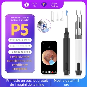 Lingură vizuală pentru urechi P5, cu conexiune Wi‑Fi, pensete și vârf iluminat, pentru uz casnic