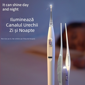 Unealtă de curățare a urechilor din silicon cu lumină, vârf moale, pentru sugari și copii, pensetă sigură cu ajutor vizual