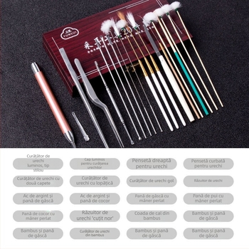 Set de instrumente pentru curățarea urechilor, lingurițe din oțel inoxidabil – kit profesional, iluminat, complet