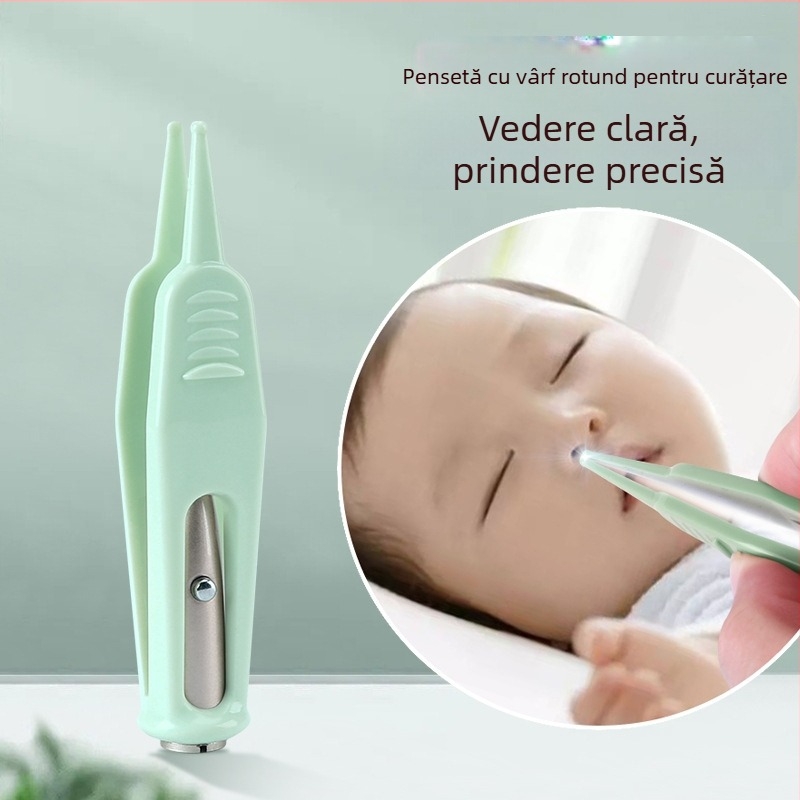 Lingură metalică pentru urechi cu lumină pentru copii, set de curățare a urechilor, verde