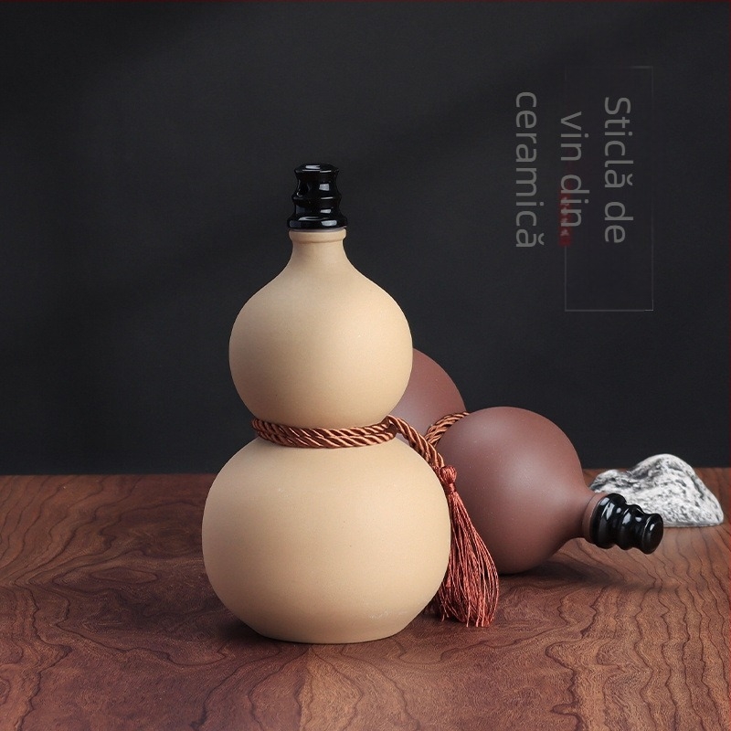 Sticlă ceramică de vin din lut mov, formă de dovleac, recipient sigilat în stil retro pentru depozitare casnică, sticlă goală, capacitate 0,5 kg