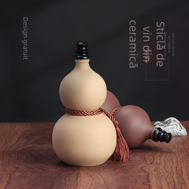 Sticlă ceramică de vin din lut mov, formă de dovleac, recipient sigilat în stil retro pentru depozitare casnică, sticlă goală, capacitate 0,5 kg
