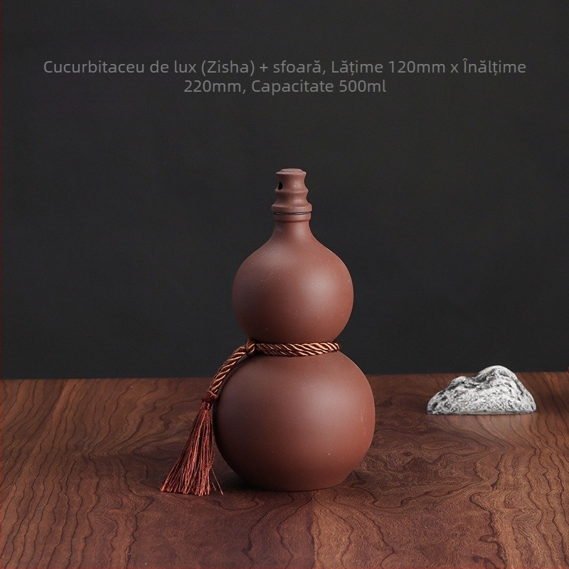 Sticlă ceramică de vin din lut mov, formă de dovleac, recipient sigilat în stil retro pentru depozitare casnică, sticlă goală, capacitate 0,5 kg