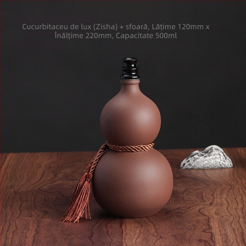 Sticlă ceramică de vin din lut mov, formă de dovleac, recipient sigilat în stil retro pentru depozitare casnică, sticlă goală, capacitate 0,5 kg