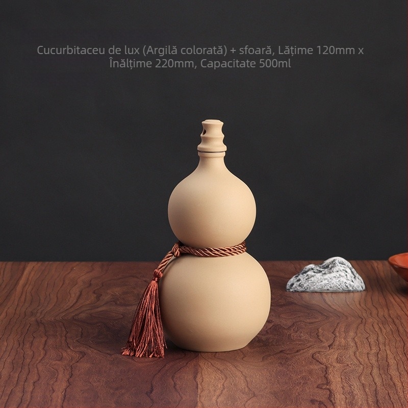 Sticlă ceramică de vin din lut mov, formă de dovleac, recipient sigilat în stil retro pentru depozitare casnică, sticlă goală, capacitate 0,5 kg