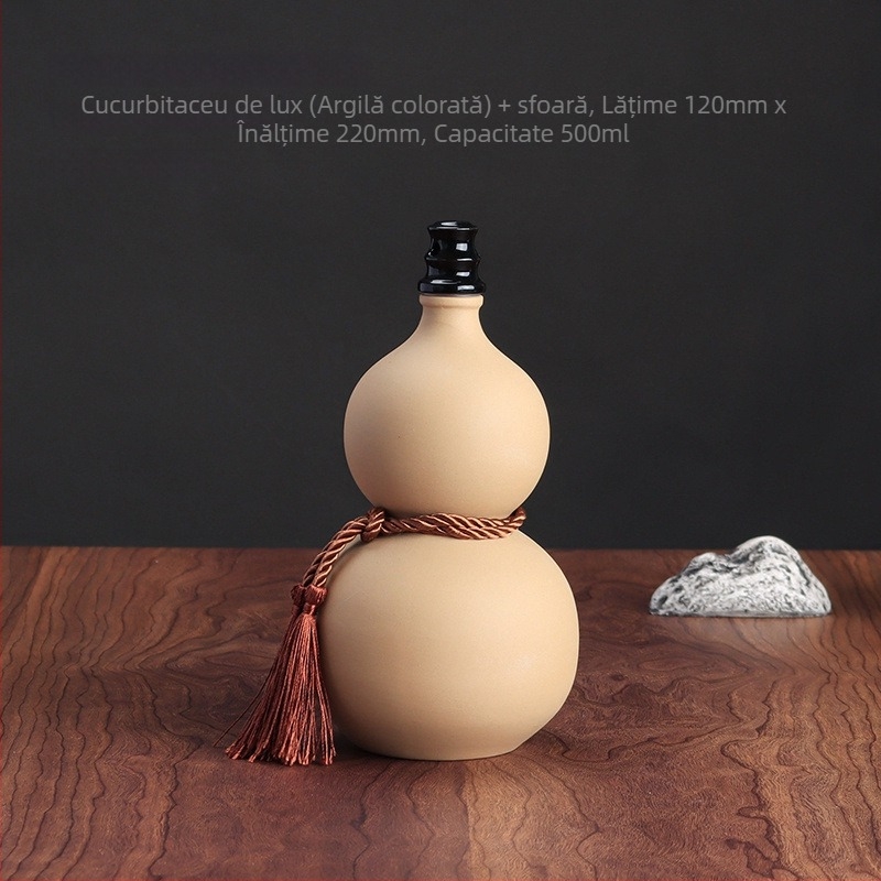 Sticlă ceramică de vin din lut mov, formă de dovleac, recipient sigilat în stil retro pentru depozitare casnică, sticlă goală, capacitate 0,5 kg