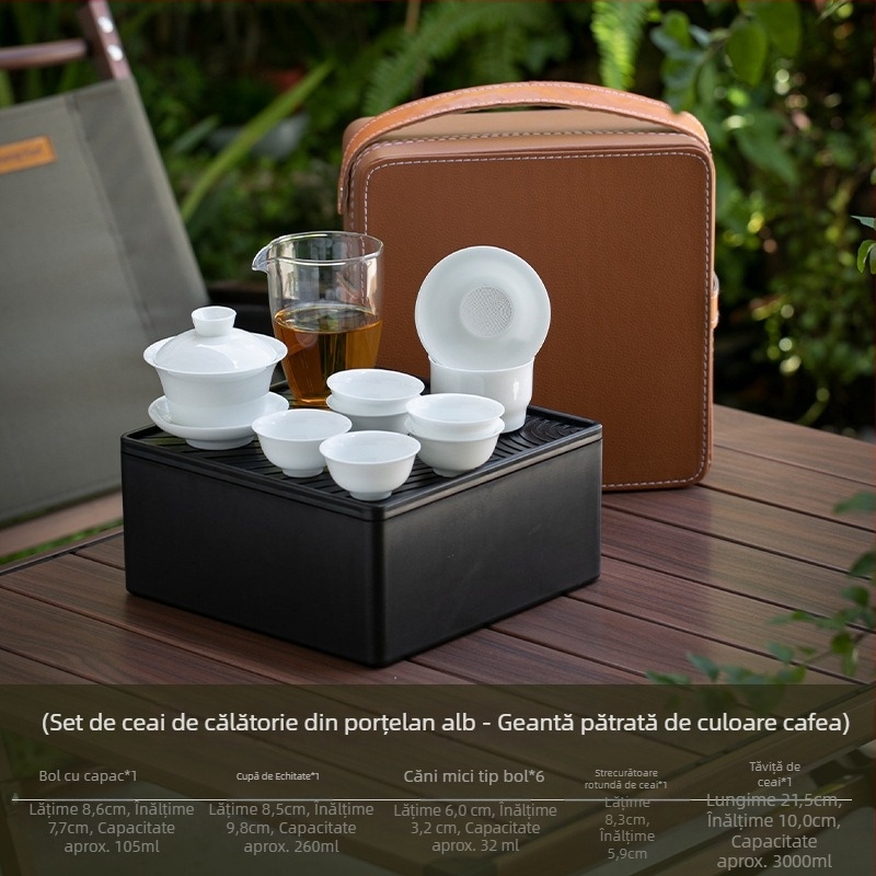 Set de ceai portabil cu capac, din porțelan alb, pentru ceai Kung Fu — cadou corporativ cu logo personalizat