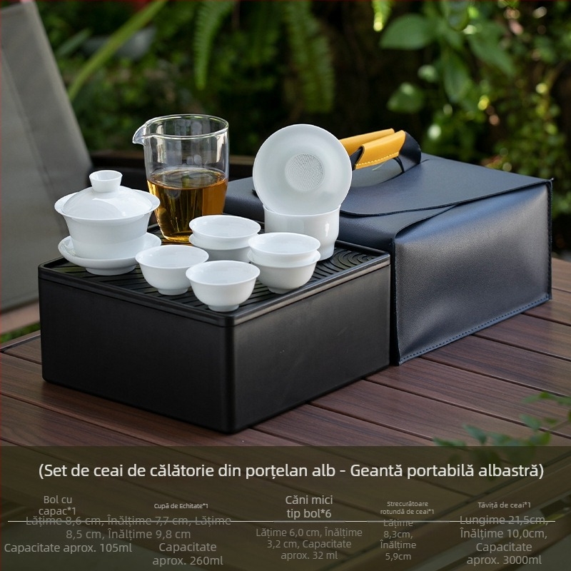 Set de ceai portabil cu capac, din porțelan alb, pentru ceai Kung Fu — cadou corporativ cu logo personalizat