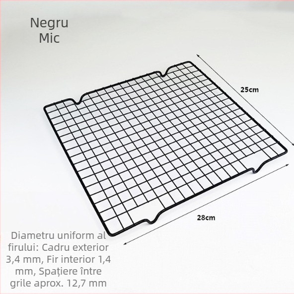Grilă de răcire pentru coacere din oțel cu carbon, dreptunghiulară, neagră, antiaderentă, pentru pâine și fursecuri