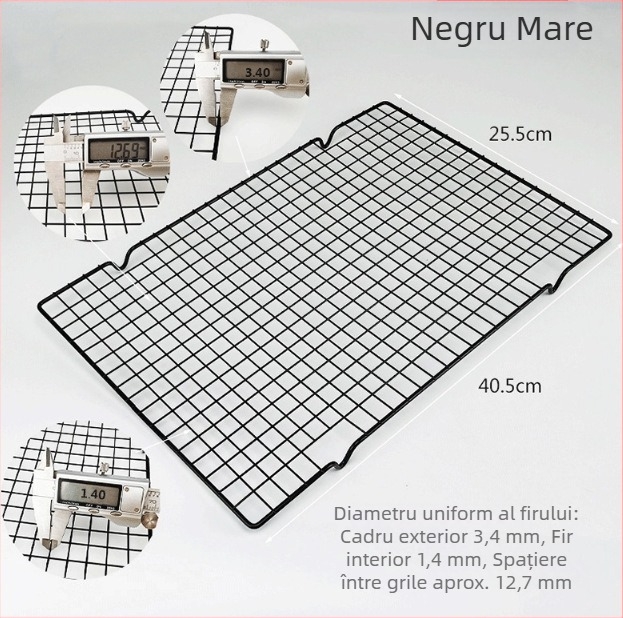 Grilă de răcire pentru coacere din oțel cu carbon, dreptunghiulară, neagră, antiaderentă, pentru pâine și fursecuri