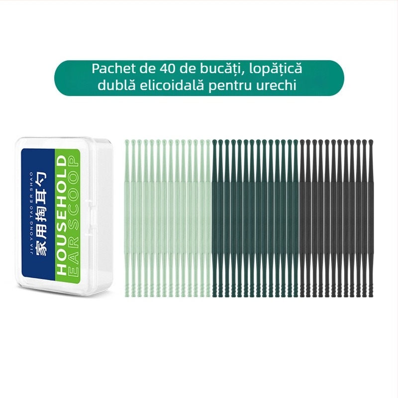 Lingură portabilă pentru urechi cu capete duble spiralate pentru îndepărtarea cerumenului