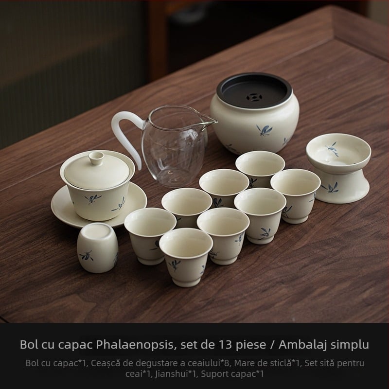 Set de ceai din porțelan Gongfu, ceainic și cești, design minimalist modern, cutie cadou premium