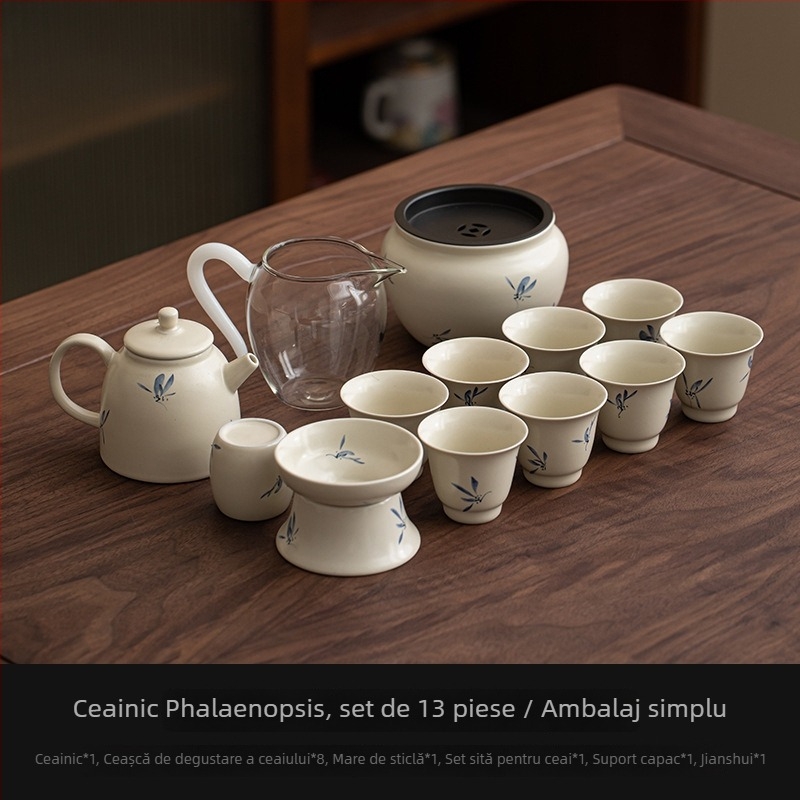 Set de ceai din porțelan Gongfu, ceainic și cești, design minimalist modern, cutie cadou premium