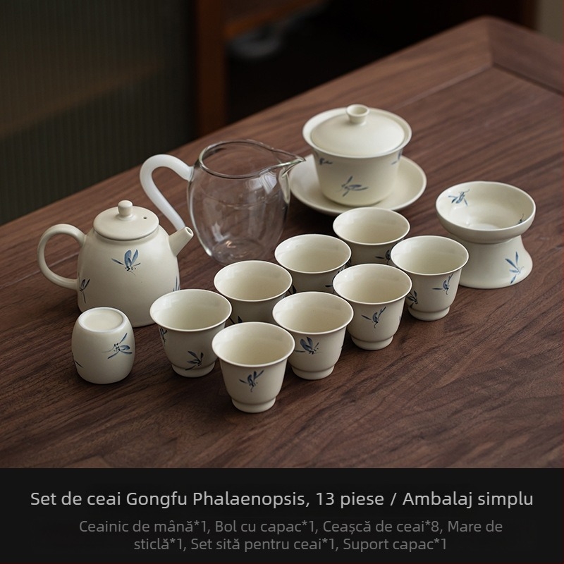 Set de ceai din porțelan Gongfu, ceainic și cești, design minimalist modern, cutie cadou premium