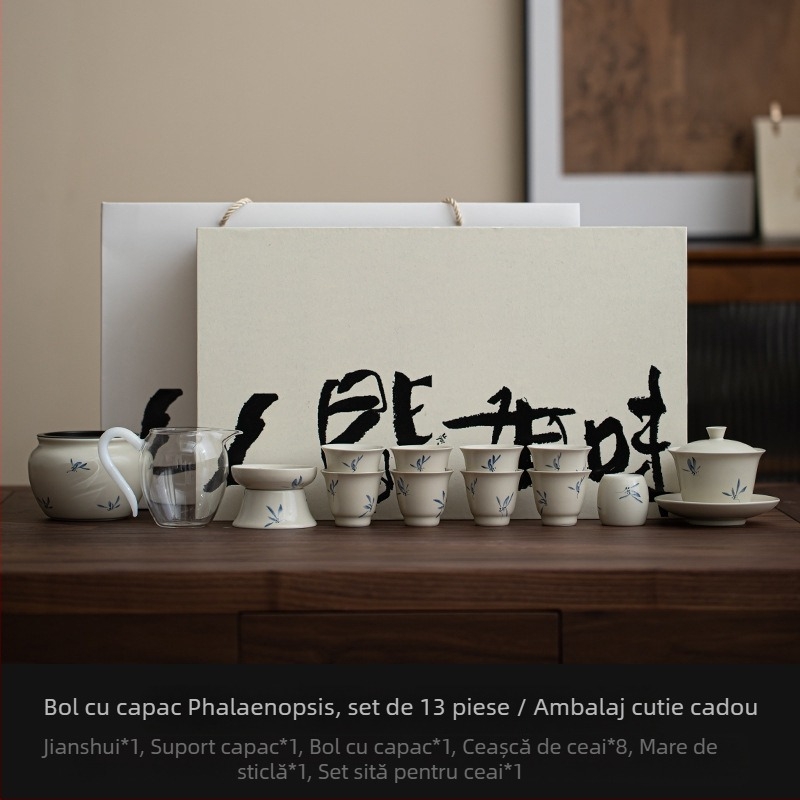 Set de ceai din porțelan Gongfu, ceainic și cești, design minimalist modern, cutie cadou premium