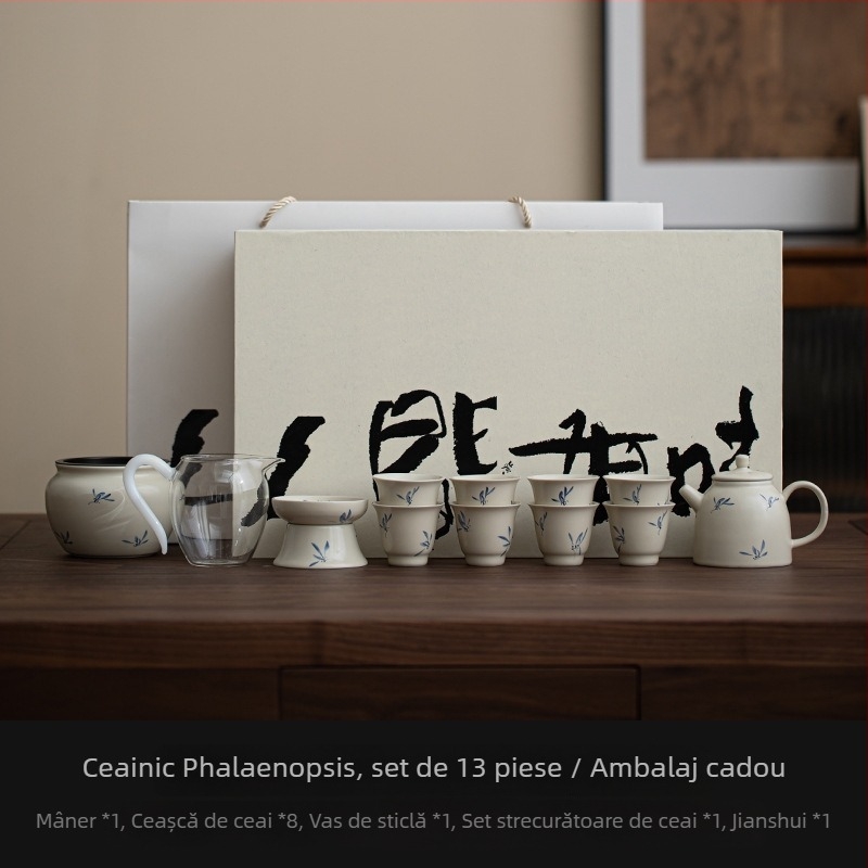Set de ceai din porțelan Gongfu, ceainic și cești, design minimalist modern, cutie cadou premium