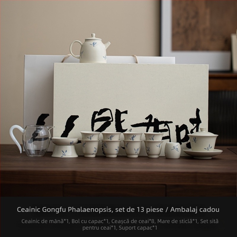 Set de ceai din porțelan Gongfu, ceainic și cești, design minimalist modern, cutie cadou premium