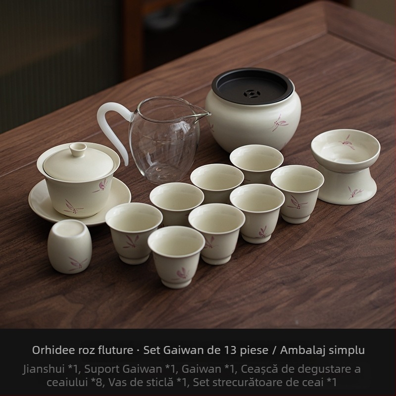Set de ceai din porțelan Gongfu, ceainic și cești, design minimalist modern, cutie cadou premium