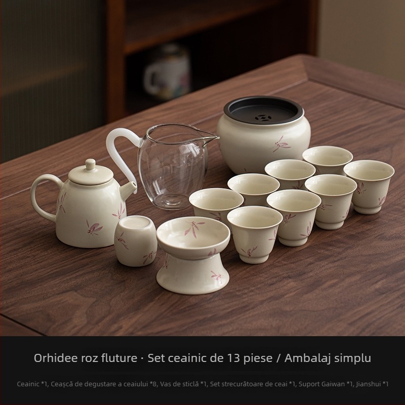 Set de ceai din porțelan Gongfu, ceainic și cești, design minimalist modern, cutie cadou premium