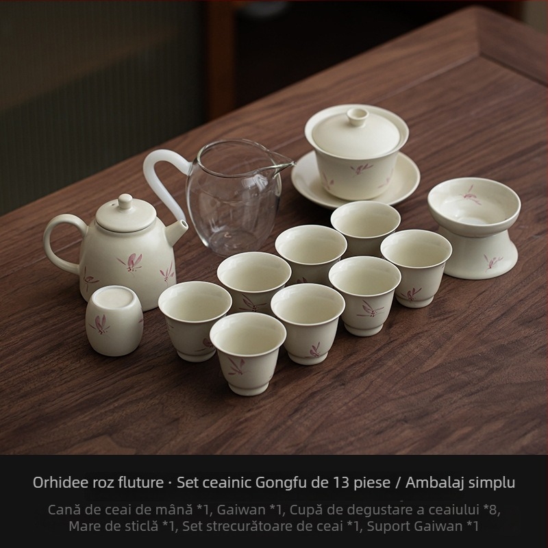 Set de ceai din porțelan Gongfu, ceainic și cești, design minimalist modern, cutie cadou premium