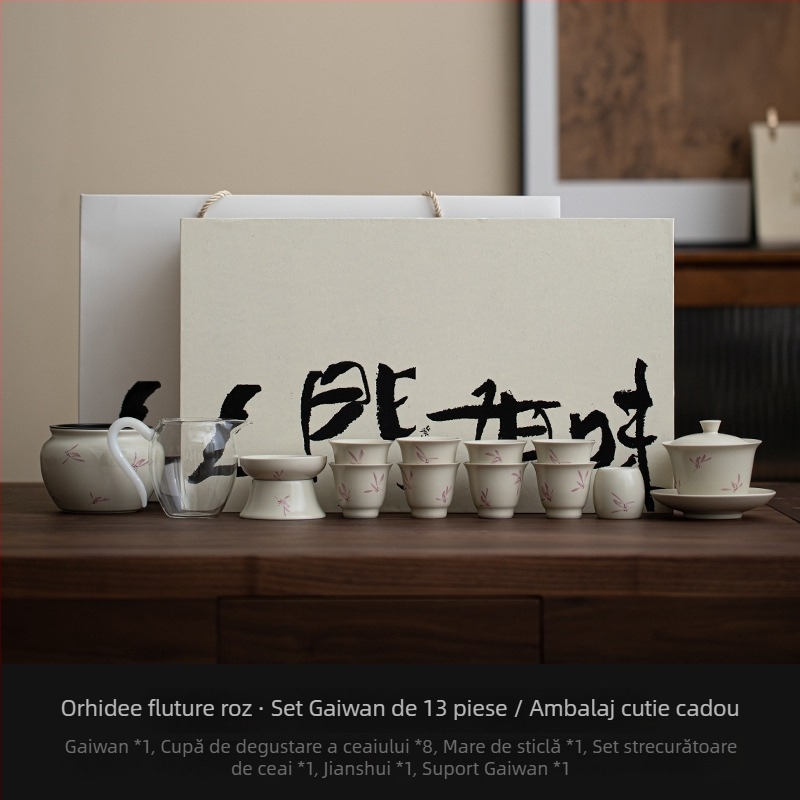 Set de ceai din porțelan Gongfu, ceainic și cești, design minimalist modern, cutie cadou premium
