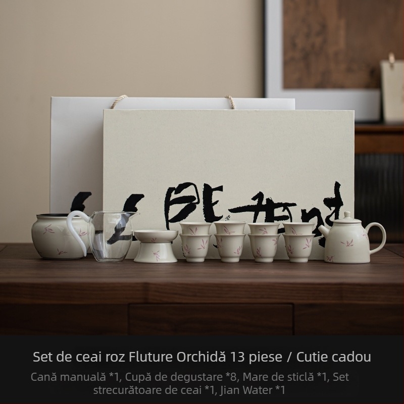 Set de ceai din porțelan Gongfu, ceainic și cești, design minimalist modern, cutie cadou premium