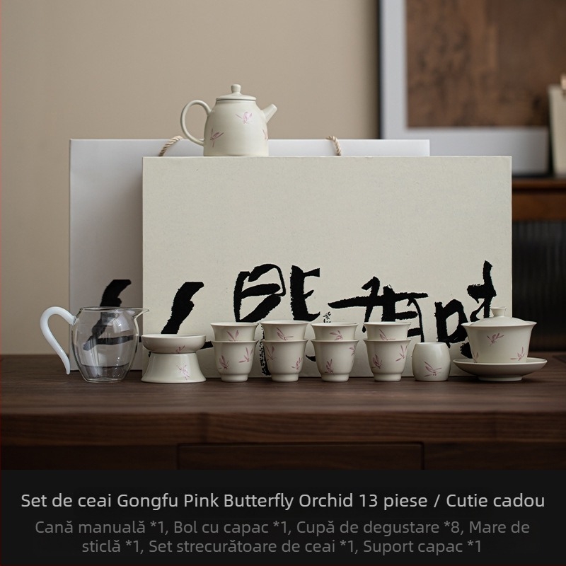 Set de ceai din porțelan Gongfu, ceainic și cești, design minimalist modern, cutie cadou premium