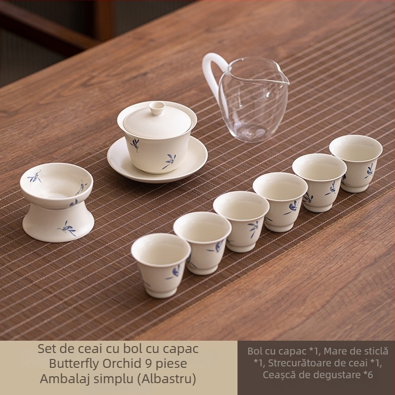 Set de ceai din porțelan Gongfu, ceainic și cești, design minimalist modern, cutie cadou premium