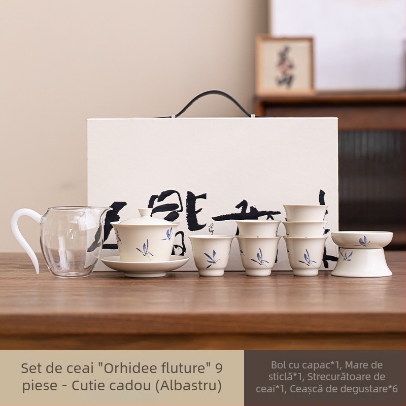 Set de ceai din porțelan Gongfu, ceainic și cești, design minimalist modern, cutie cadou premium