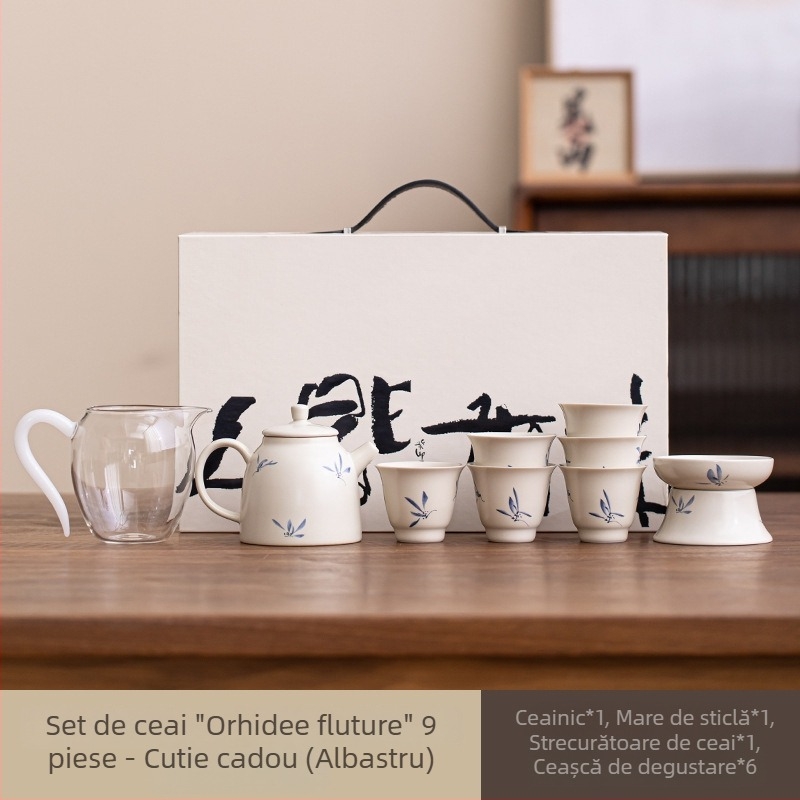 Set de ceai din porțelan Gongfu, ceainic și cești, design minimalist modern, cutie cadou premium