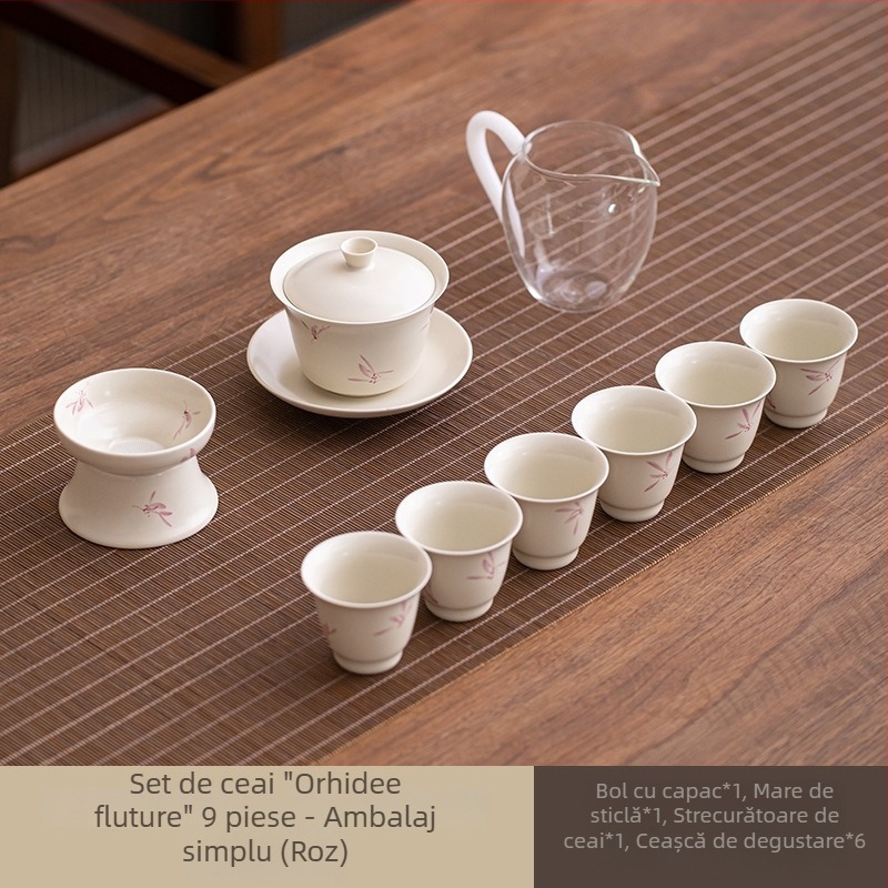 Set de ceai din porțelan Gongfu, ceainic și cești, design minimalist modern, cutie cadou premium