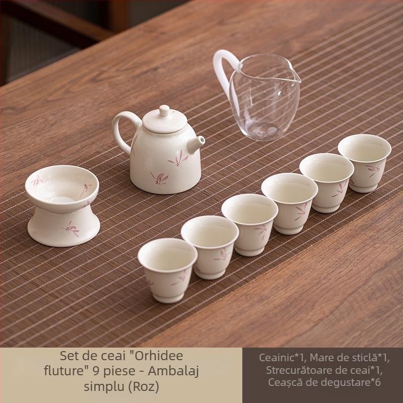 Set de ceai din porțelan Gongfu, ceainic și cești, design minimalist modern, cutie cadou premium