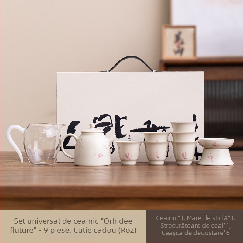 Set de ceai din porțelan Gongfu, ceainic și cești, design minimalist modern, cutie cadou premium