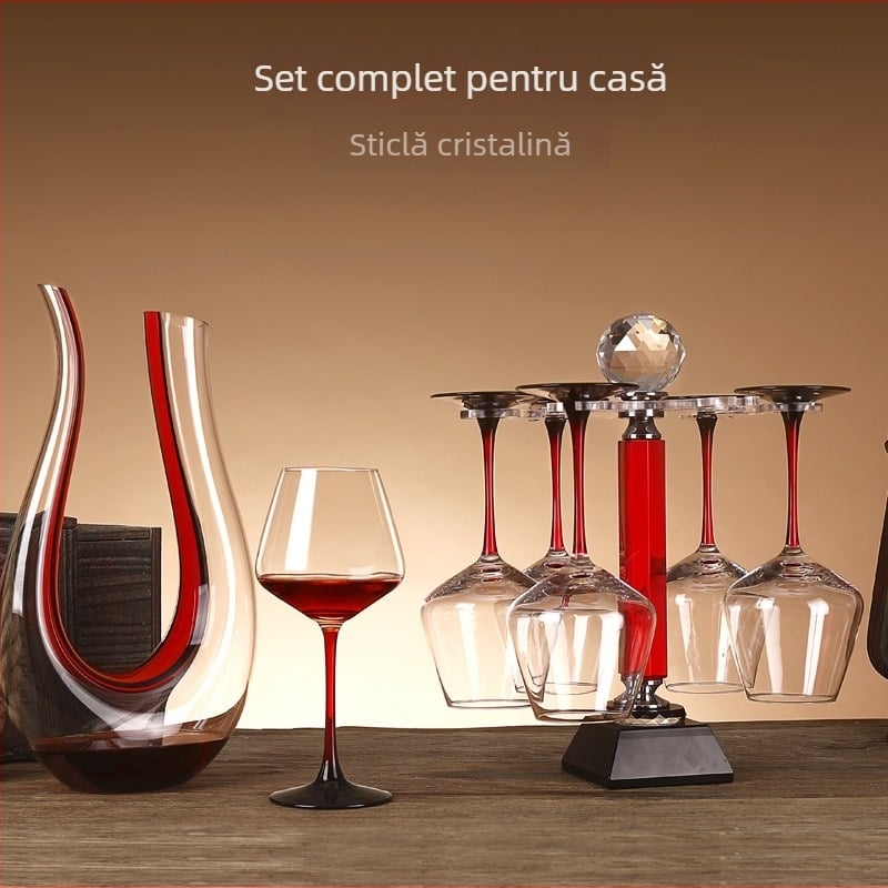 Pahar de vin roșu cu tijă lungă, set pentru uz casnic, sticlă de cristal, formă U cu burtă mare, decantor înalt