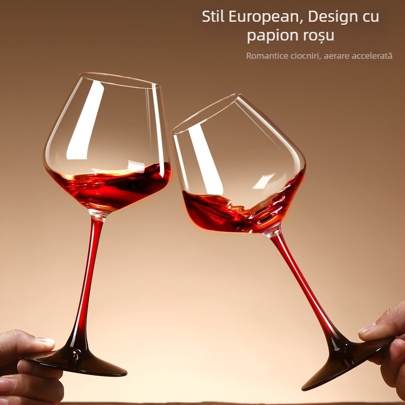 Pahar de vin roșu cu tijă lungă, set pentru uz casnic, sticlă de cristal, formă U cu burtă mare, decantor înalt