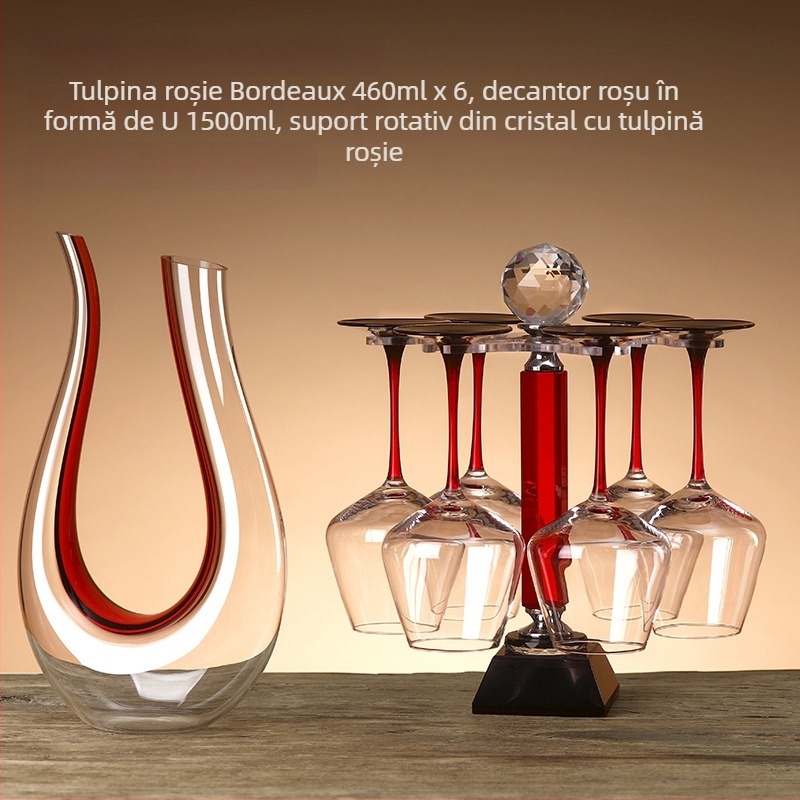 Pahar de vin roșu cu tijă lungă, set pentru uz casnic, sticlă de cristal, formă U cu burtă mare, decantor înalt