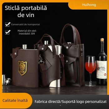 Sticlă mare de vin din oțel inoxidabil cu husă din piele – set portabil pentru mașină (0,5–5 kg)