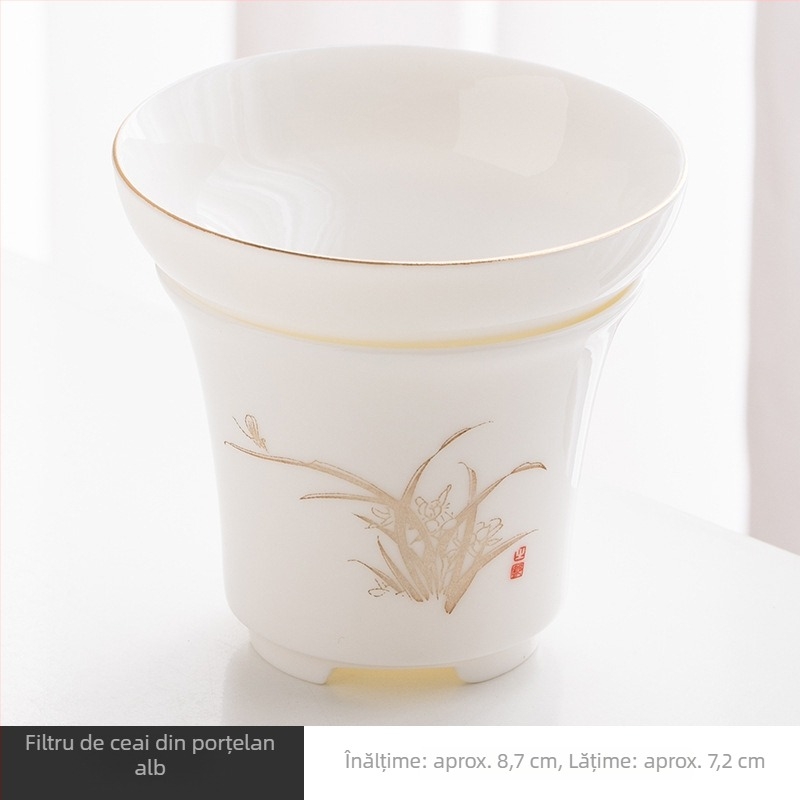 Filtru de ceai din porțelan alb, filtru ceramic pentru uz casnic, set de ceai Kung Fu